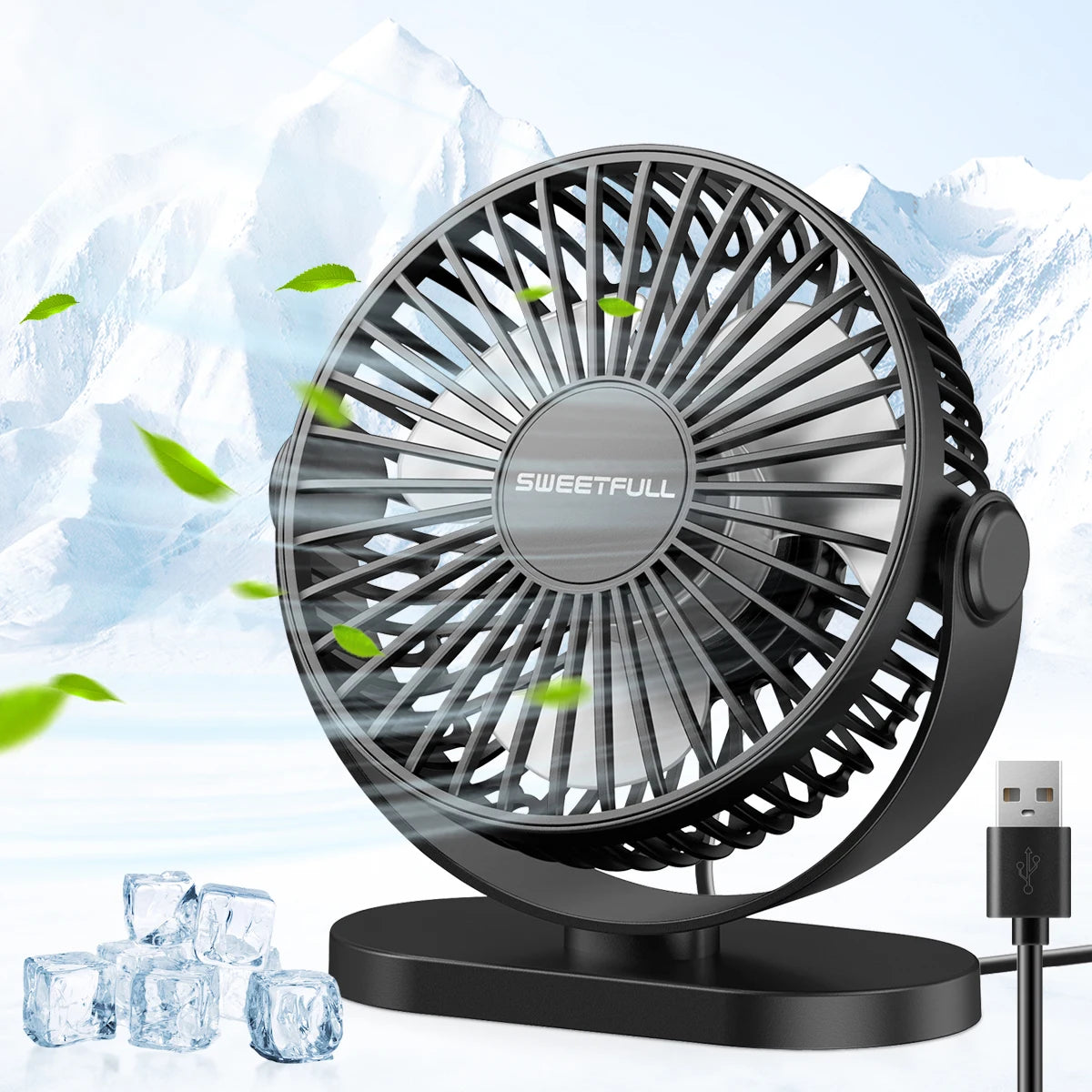 USB Desktop Wall Mounted Mini Fan, 3-Speed Quiet Cooling Fan