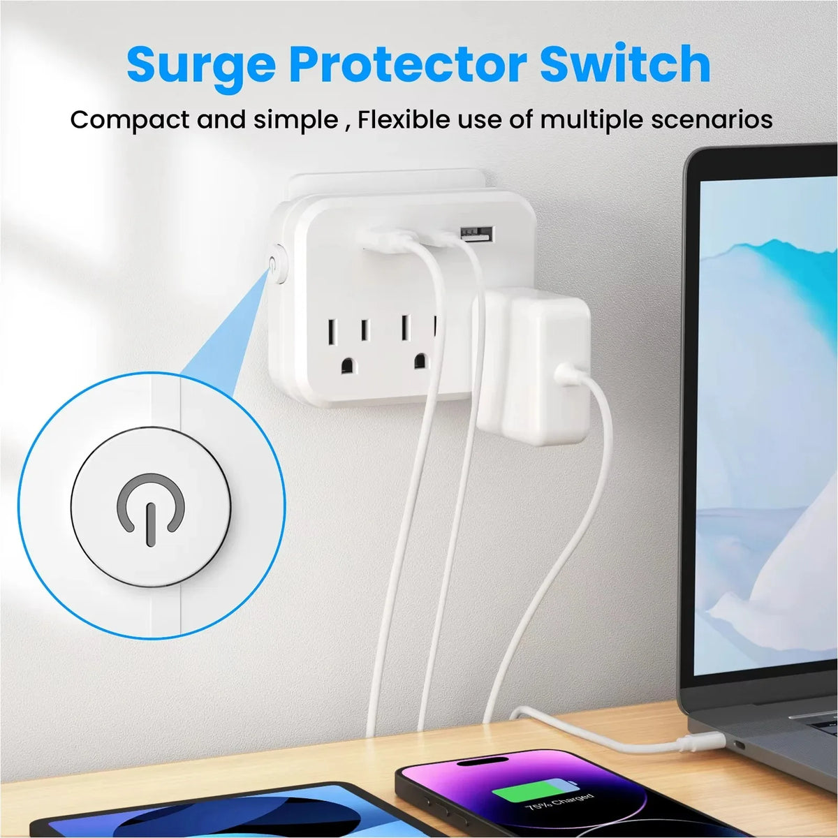 US Travel Power Strip with USB and USB-C