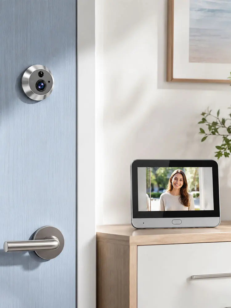 Mini caméras de sonnette WiFi 5 MP avec moniteur intérieur, écran 4.3 pouces, batterie rechargeable 5200 mAh, détection de mouvement PIR, vision nocturne noir et blanc, surveillance à distance, application Tuya, système de sécurité domestique
