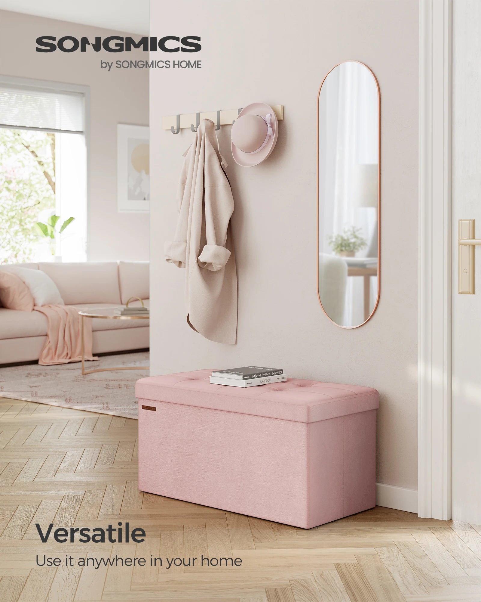 Velvet Storage Ottoman Bench 30" Foldable with Hidden Storage