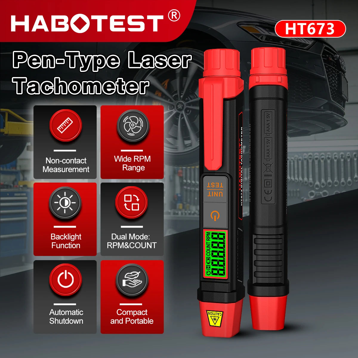 HT673 Non-Contact Laser Tachometer