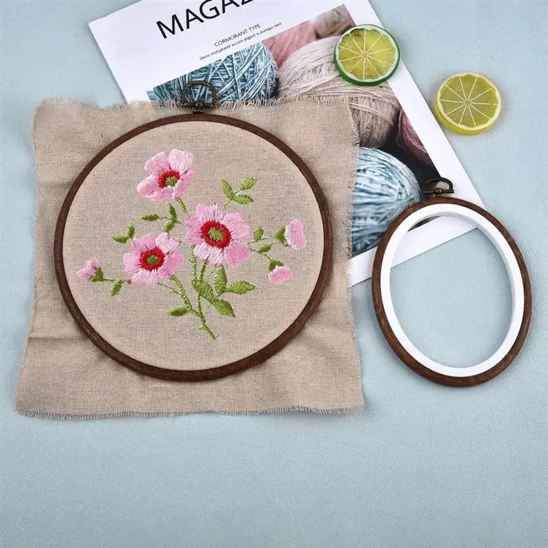 Conjunto de 10 bastidores de bordado em plástico, imitação de madeira