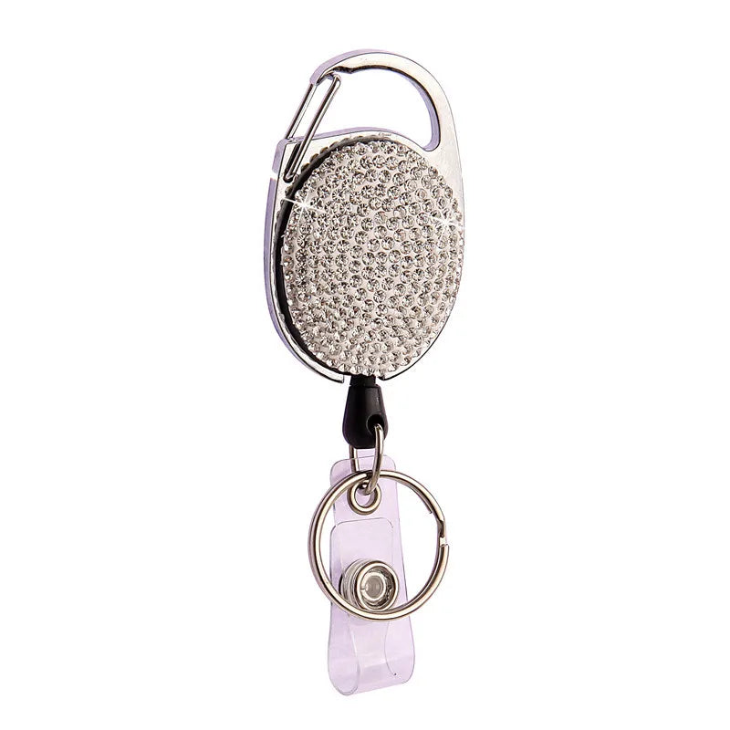 Retractable Crystal ID Badge Reel Keychain