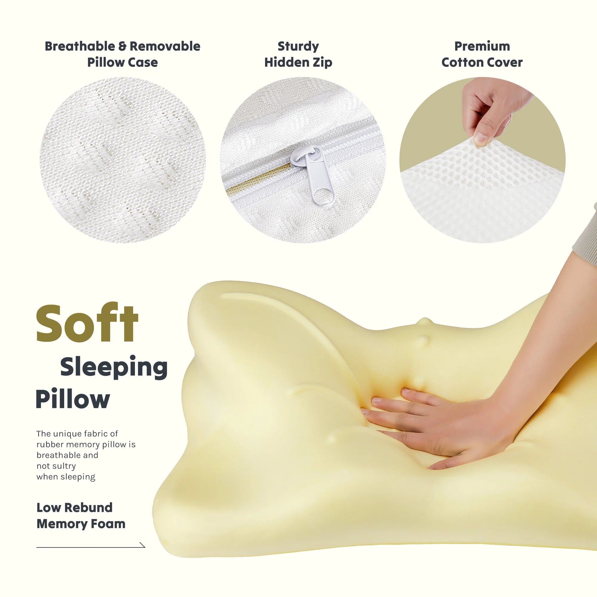 JHK Ergonomic Queen Size Cervical Contour Pillows For Neck 1 Pack Pain Relief Memory Foam Bed Pillow with Cooling Pillowcase