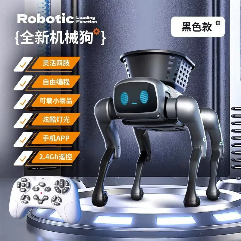 Chien robot intelligent AI télécommandé avec bac de chargement