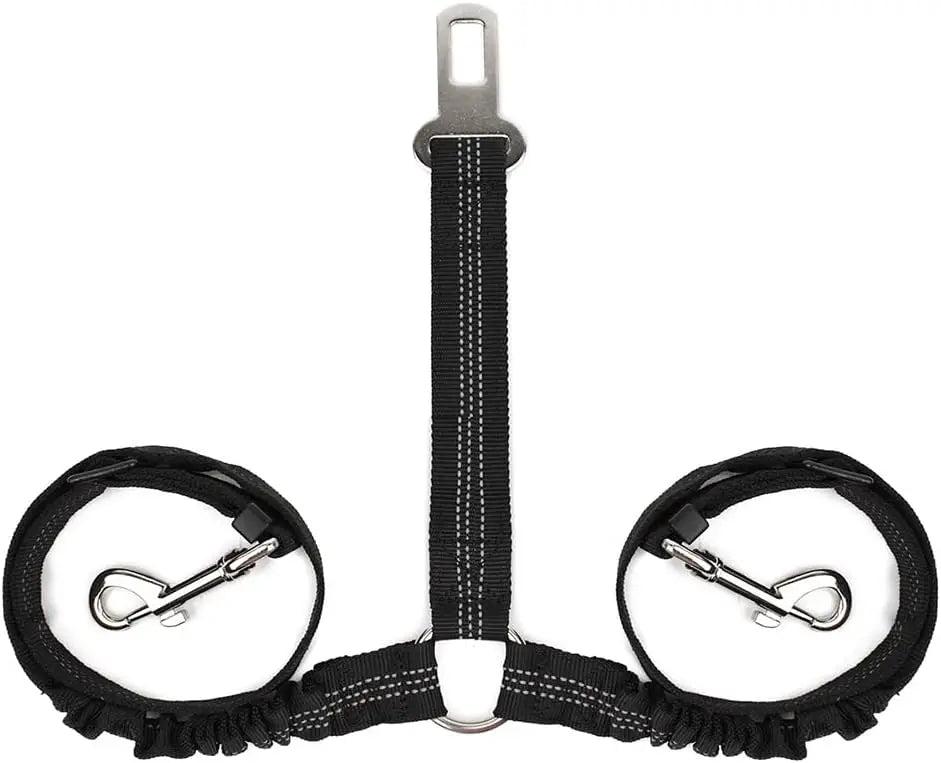 Cinturón de seguridad ajustable para dos perros con correas elásticas