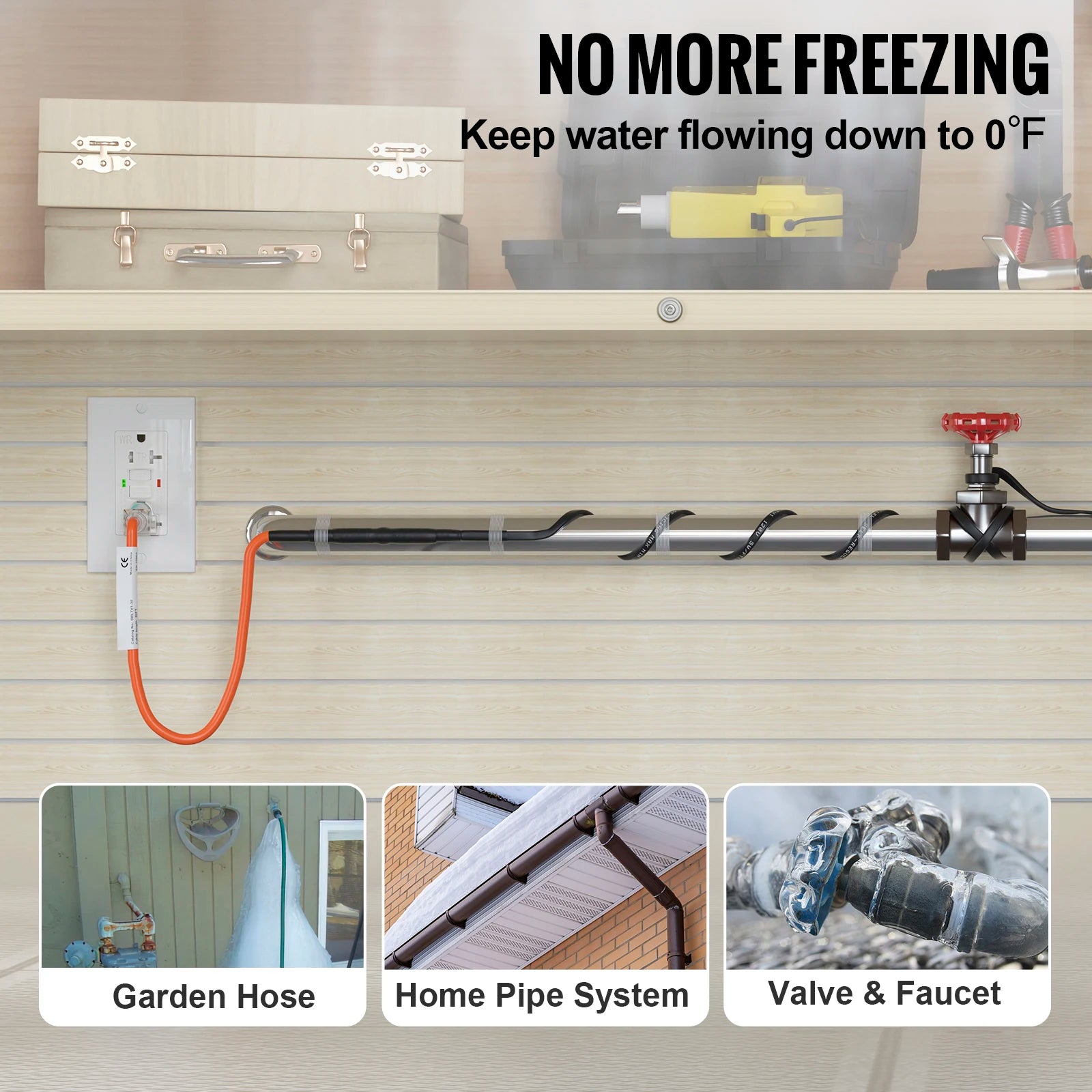 Self-Regulating Pipe Heating Cable for Freeze Protection 24–120ft