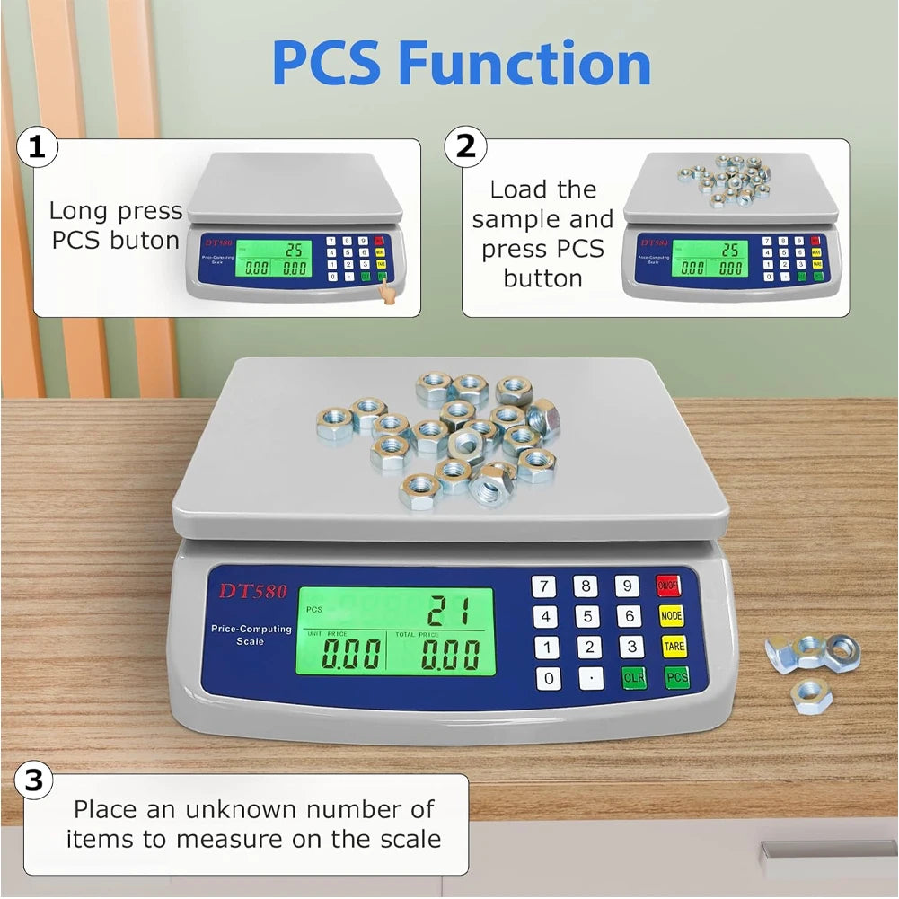 Digital Price Computing Scale 30kg 1g LCD Stainless Steel Platform