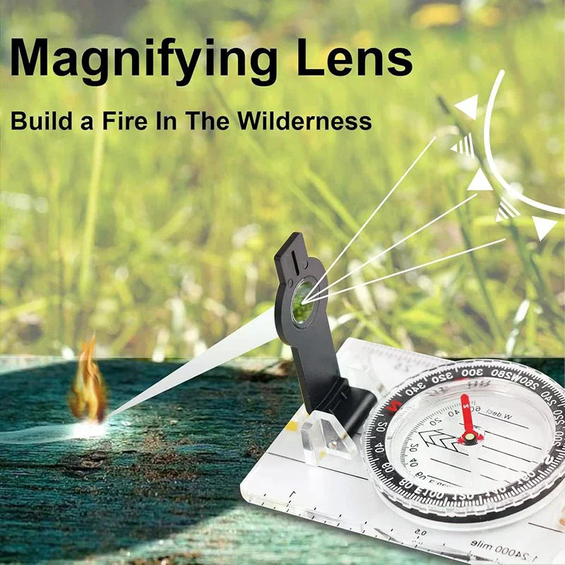 Folding Map Compass with Ruler, Magnifier and Lanyard