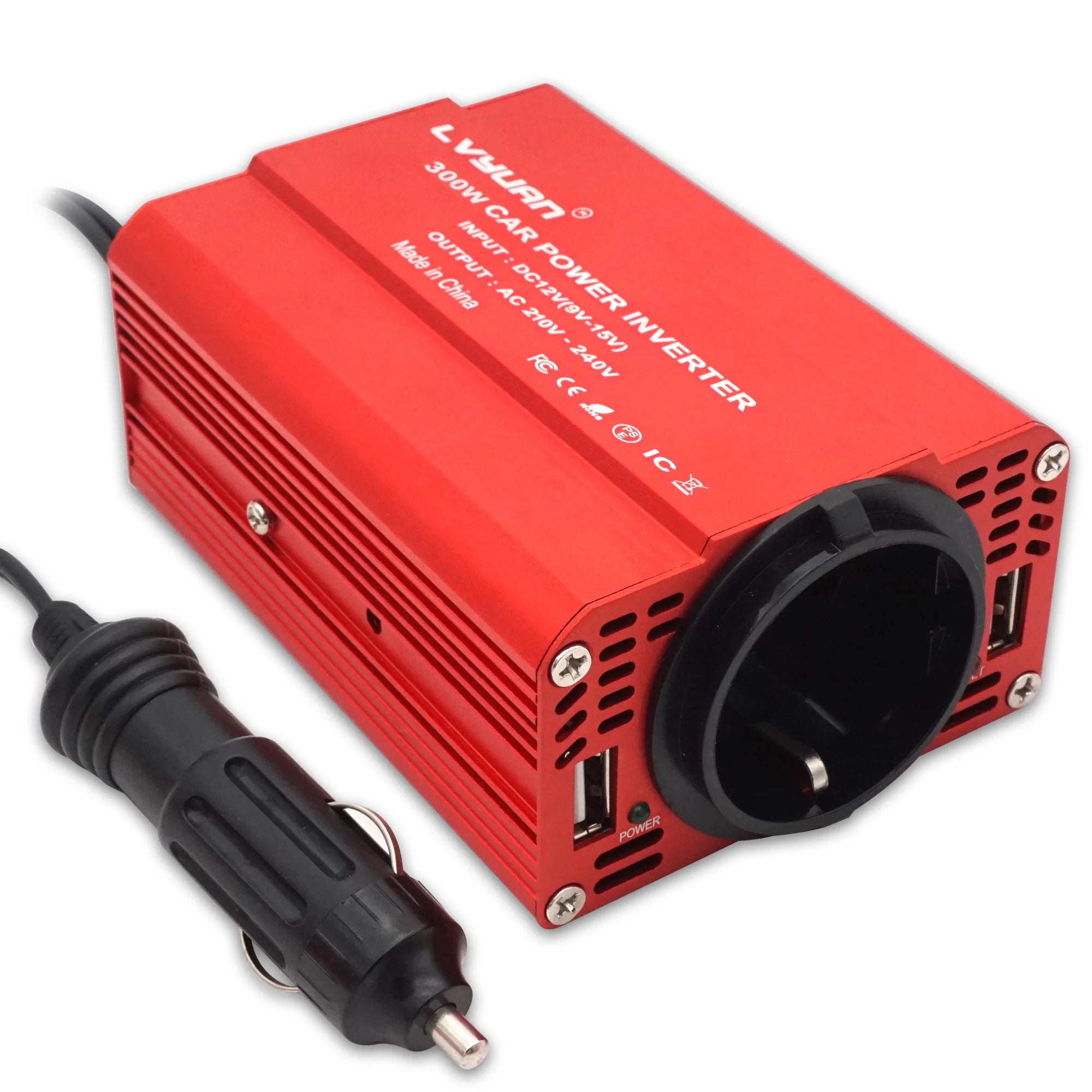 300W autonabíjač 12V na 220V s dvojitým USB a zásuvkou EU