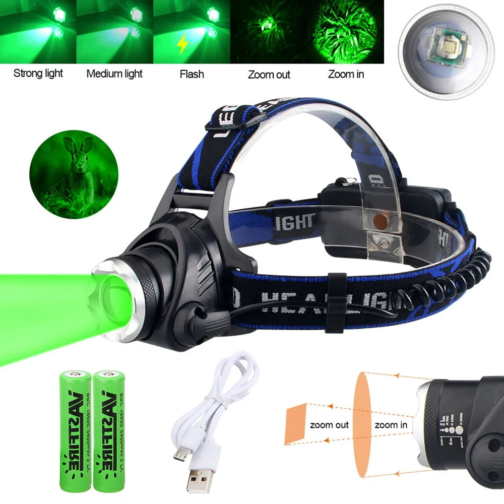 Zoomable Headlamp, Red/Green/395nm UV Options