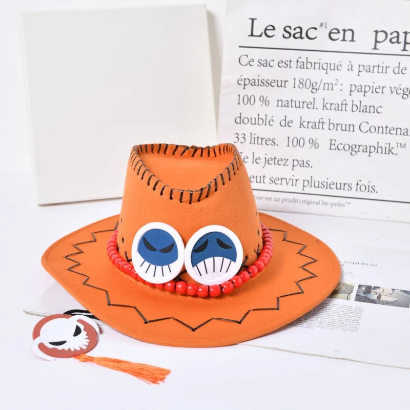 New Arrival Anime Ace Cosplay Hats Unisex Luffy Ace Orange Cowboy Cap for Kids Adult Halloween Carnival Cosplay Accessories 