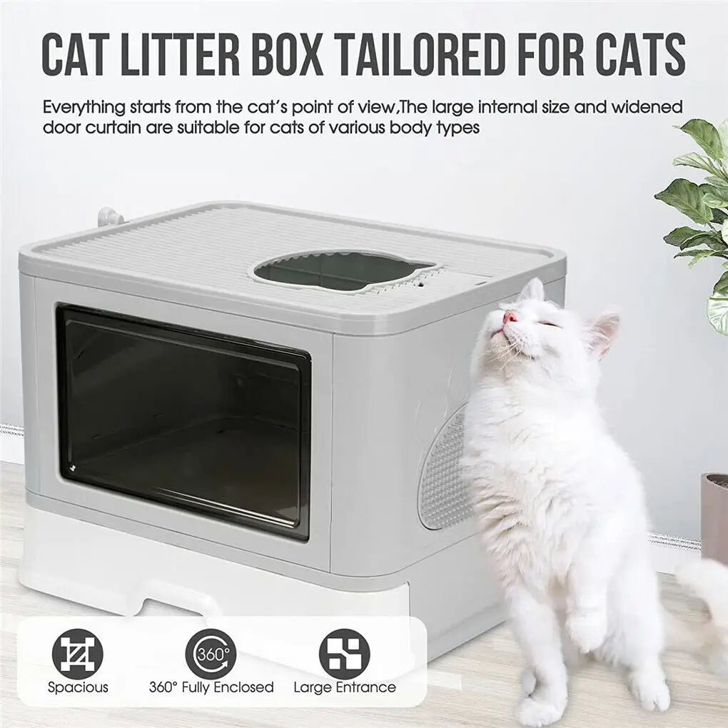 Foldable Cat Litter Box with Front Entry and Top Exit