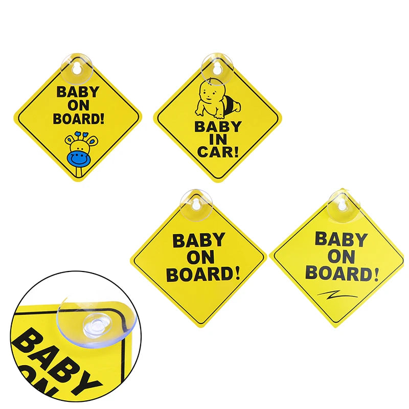 Baby On Board Safety Car Window Suction Cup Yellow Warning Sign Accessor Driving Accessor Car Sticker