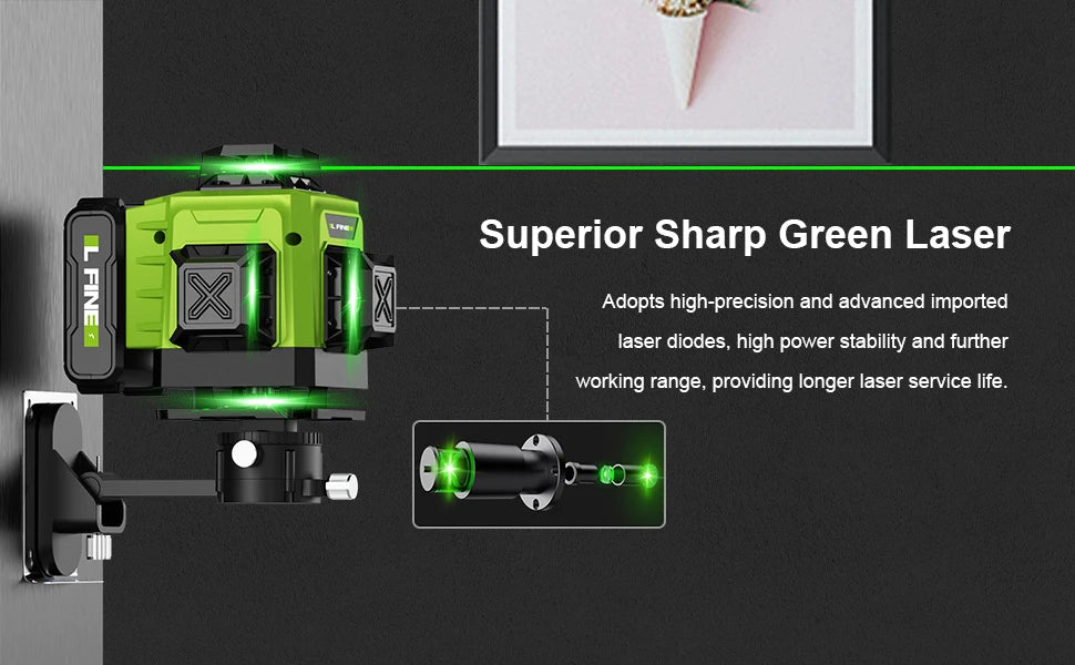 LFINE 3D/4D Laser Level 8/12/16 Lines Horizontal And Vertical With Remote Control 8 Lines 360°Self-leveling Laser Levels 