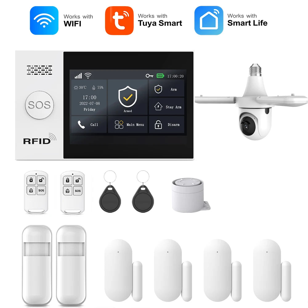 Tuya Smart Life APP Compatible Wireless GSM Alarm System WiFi Burglar Detection Real-Time Alerts for Home Garage Office Shop 