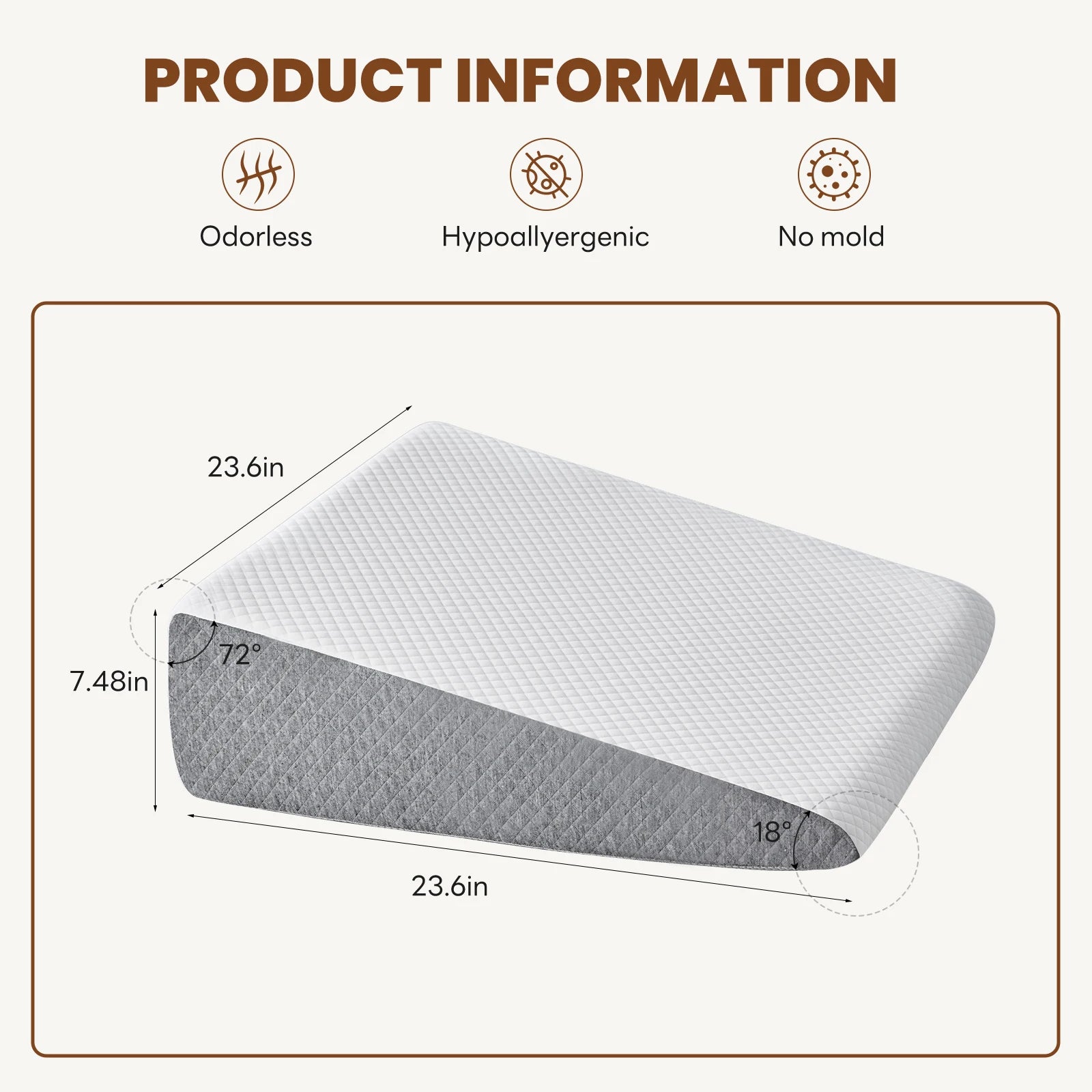 Ergonomic Memory Foam Wedge Pillow for Neck Pain Relief Support