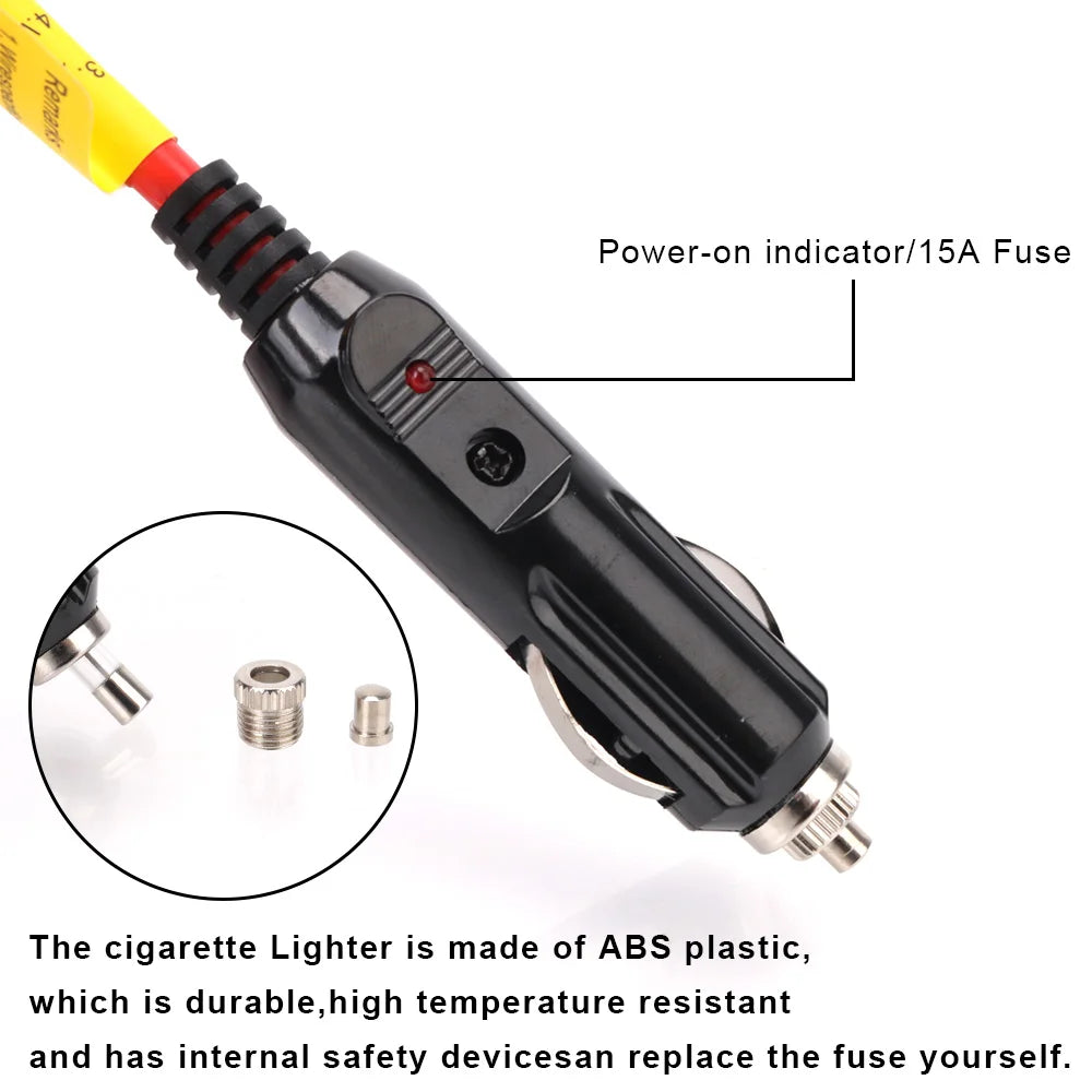 3.6m Cable Car Power Adapter Extender 15A Fuse Indicator 12ft Cord Extension 12V 24V Auto Chargers Cigar Lighter  Socket Plug