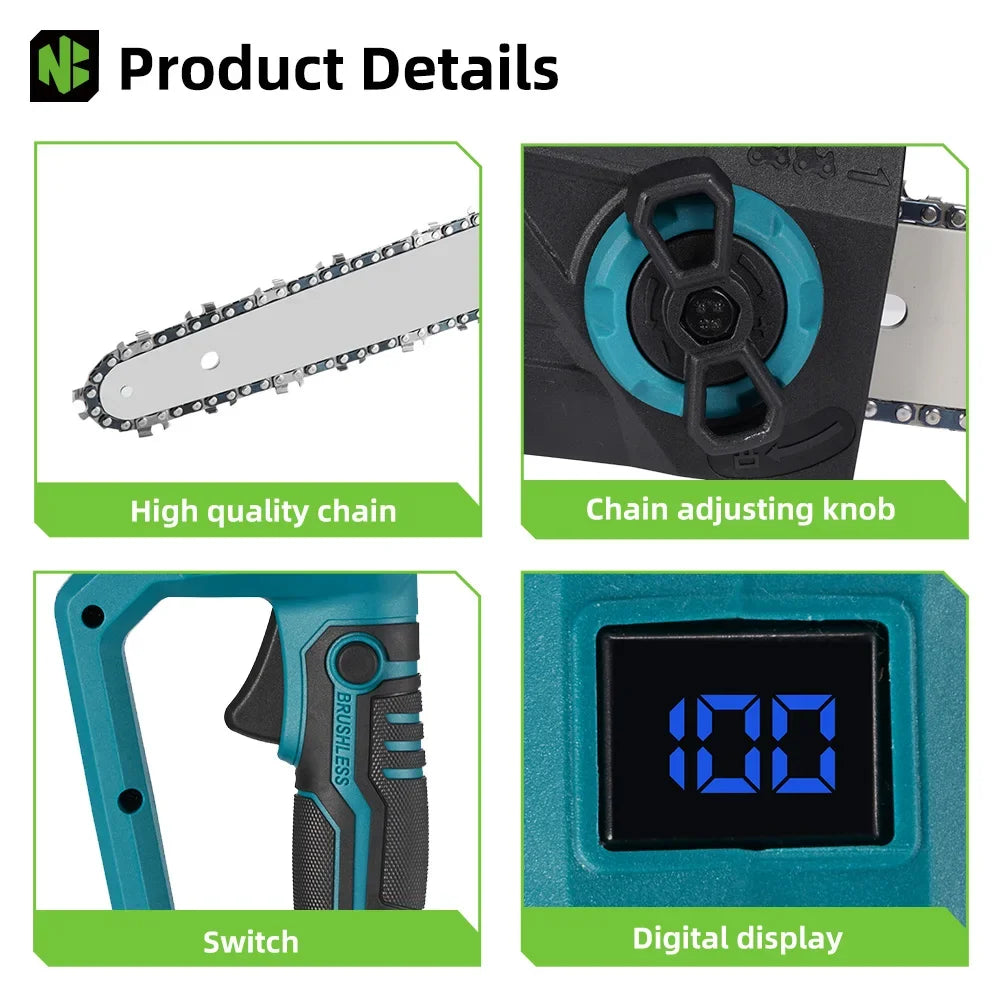 NEWBENY 12 Inch Brushless Electric Saw Cordless Efficient Garden Woodworking Cutting Power Tool For Makita 18-21V Battery Pin 