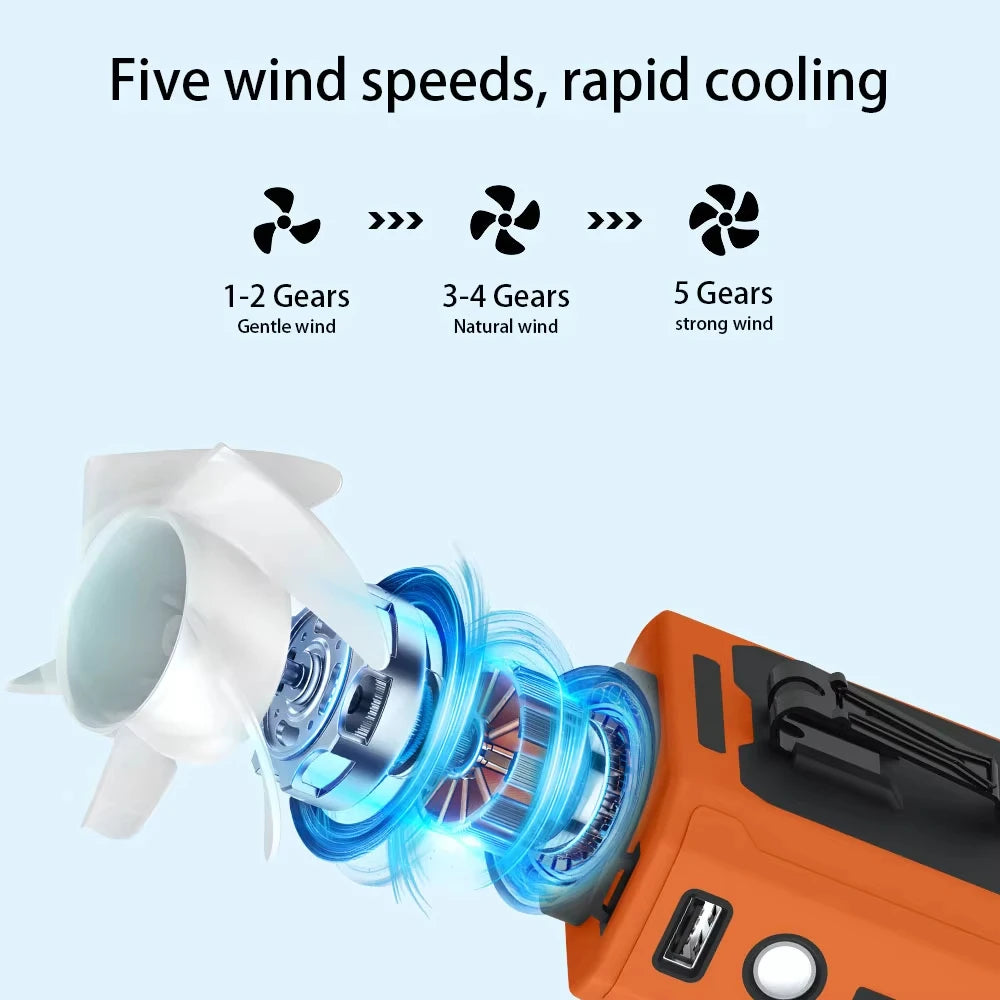 10000mAh Neck-Worn Fan with LED Light and Power Bank