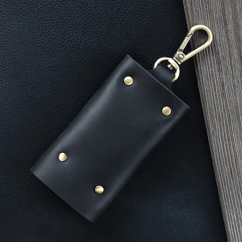Handmade Genuine Leather Key Holder - Men's Organizer Pouch with Card Slot, Housekeeper Key Case & Wallet (Gift Ready)