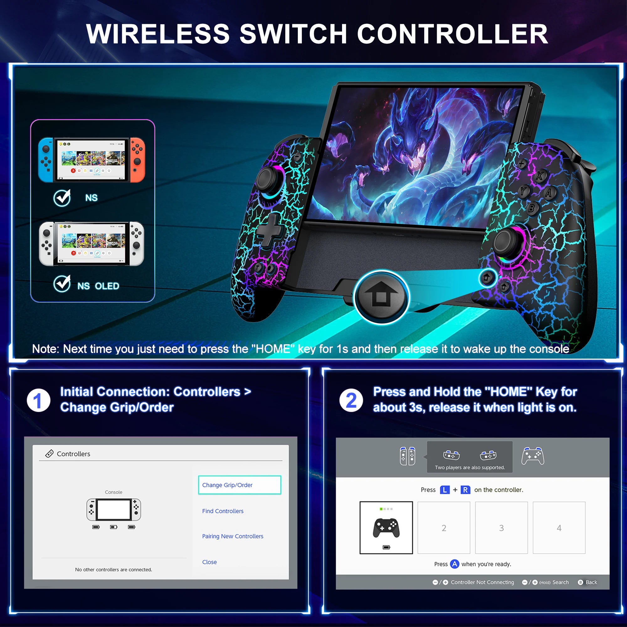 BEBONCOOL JC200 Switch Controller For Nintendo Switch/Switch OLED Joystick Gamepad Built-in 6-Axis Gyro Design Handheld Grip