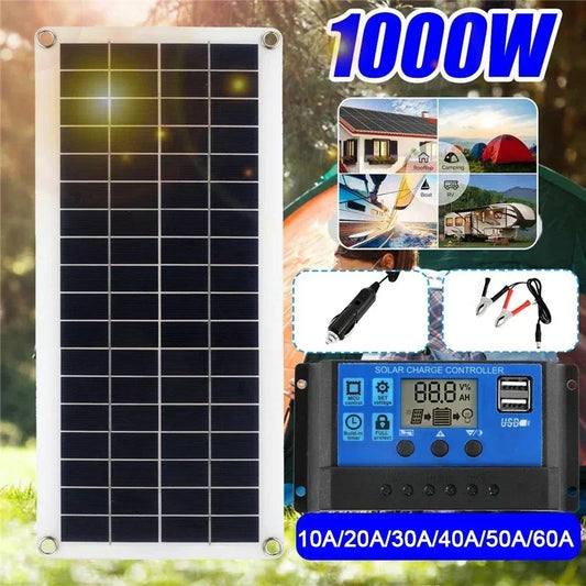 1000W Solar Panel 12V Solar Cell With 60A 100A Controller Solar Charge for Phone RV Car MP3 PAD Charger Outdoor Battery Supply 