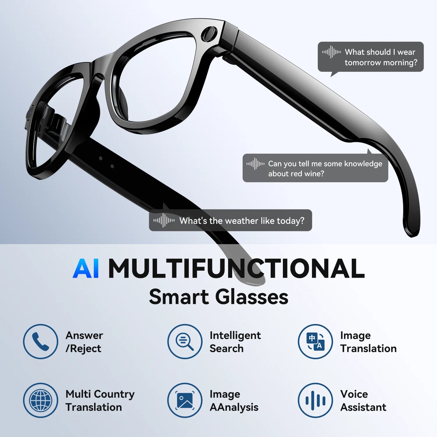 AI Smart Glasses with 8MP Camera, Translator & Open-Ear Audio