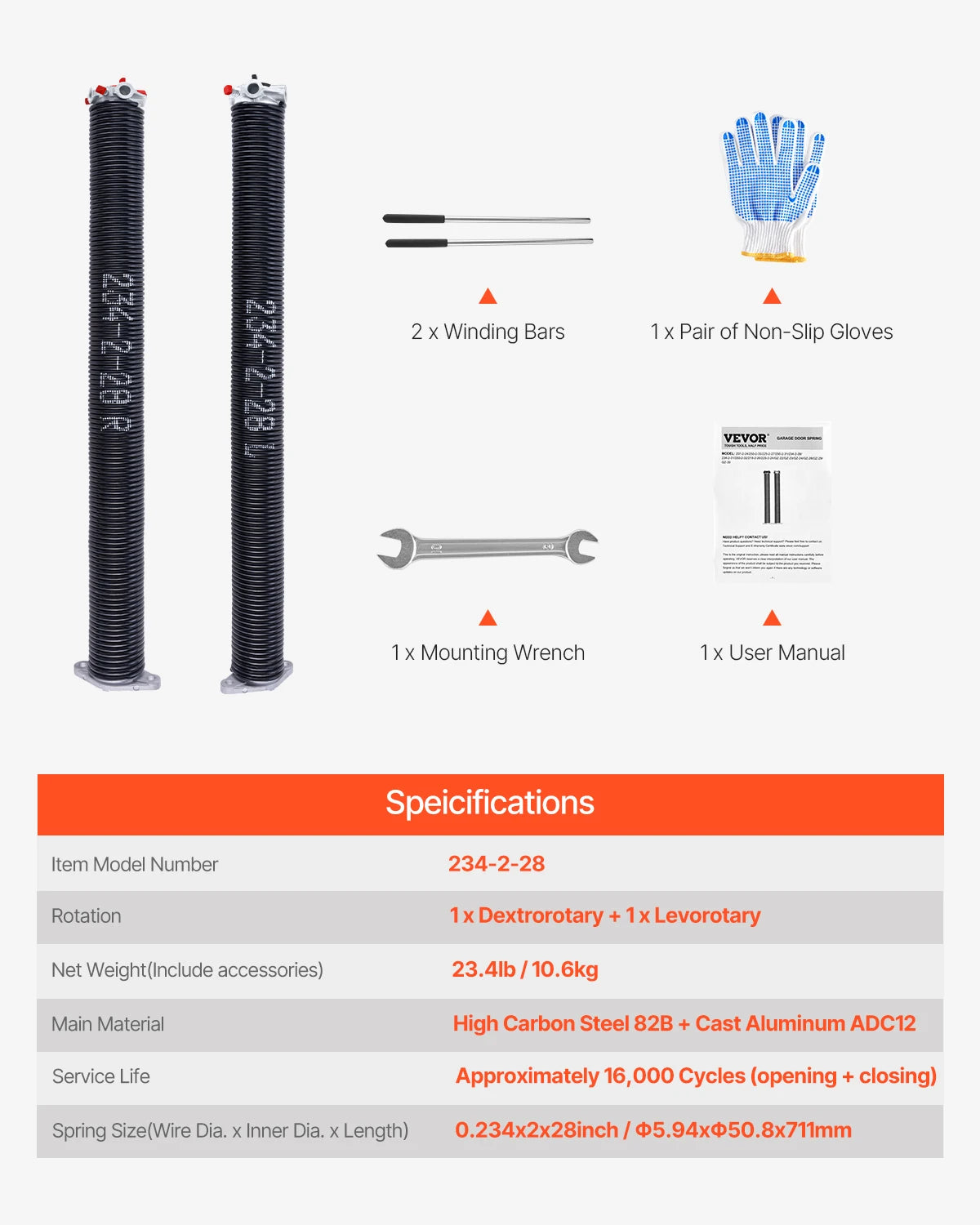 Garage Door Torsion Springs Pair 16,000 Cycles Black Coated Replacement