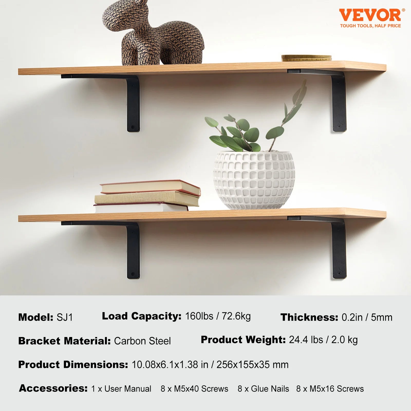 Heavy Duty Shelf Brackets Matte Black Steel