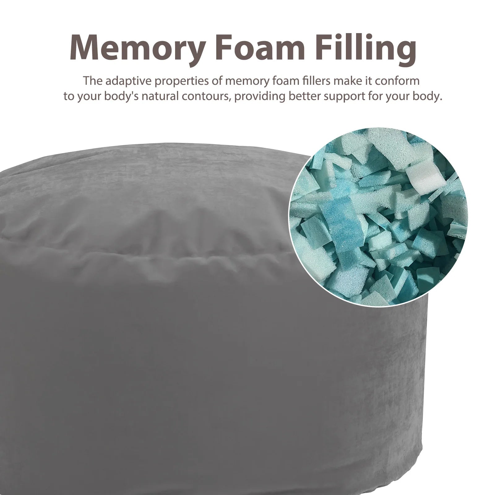 Oversized Foam Bean Bag Chair with Washable Cover & Pocket
