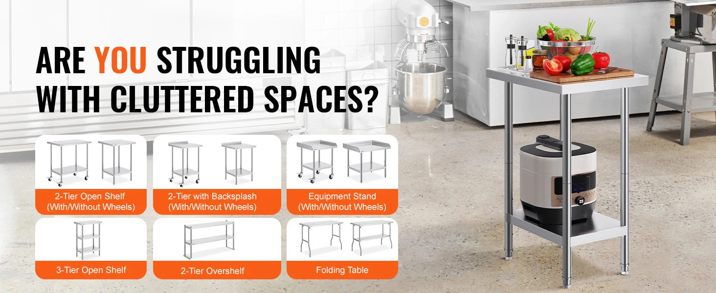 Stainless Steel Prep Table with Adjustable Shelf for Kitchen or Garage