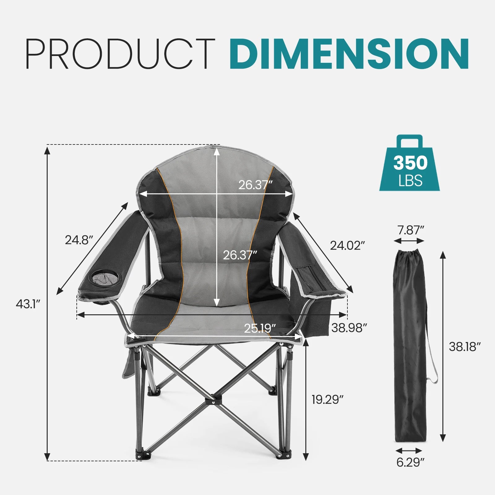 Chaise de camping robuste JHK capacité 450 lbs, chaise pliante portable avec porte-gobelet, cadre en acier solide, chaise d'extérieur pour camping