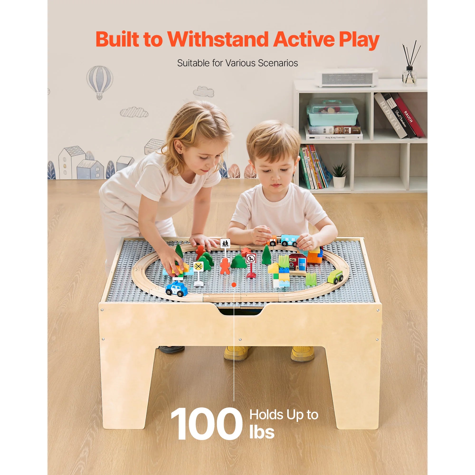 Table de jeu multi-activités pour enfants avec 320 pièces et circuits de train