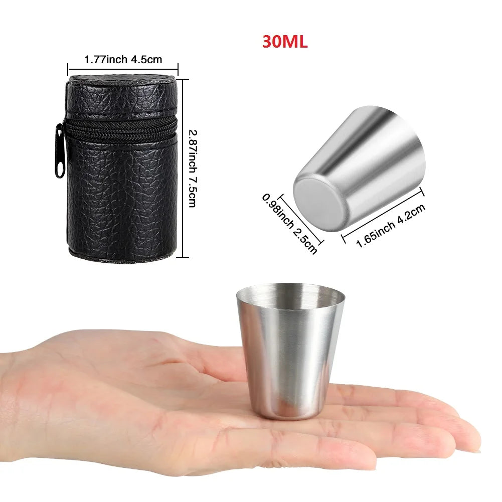 4/6Pcs set Outdoor Practical Travel Stainless Steel Cups Mini Set Glasses For Whisky Wine With Case Portable Drinkware 30/70ml 