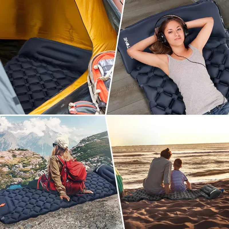 Inflatable Camping Mattress with Built-In Pump and Pillow