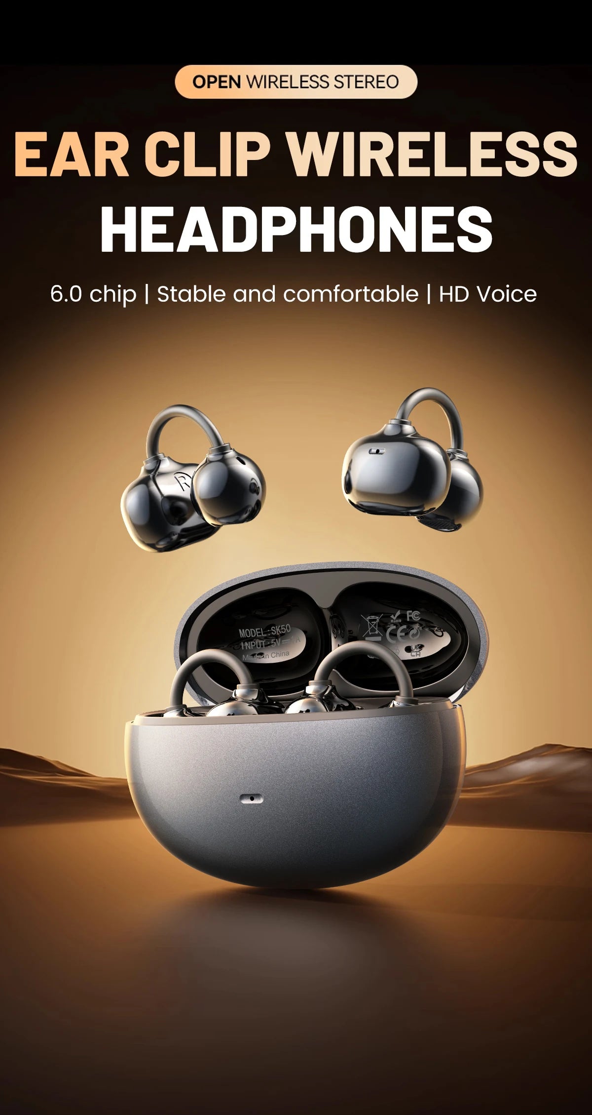 Open Ear Clip Wireless Bluetooth Earbuds with Mic