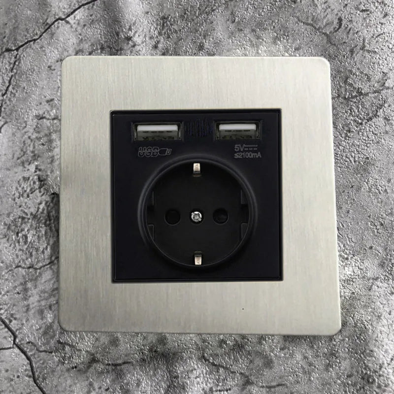 Interruptores de pared, enchufes y accesorios de acero cepillado