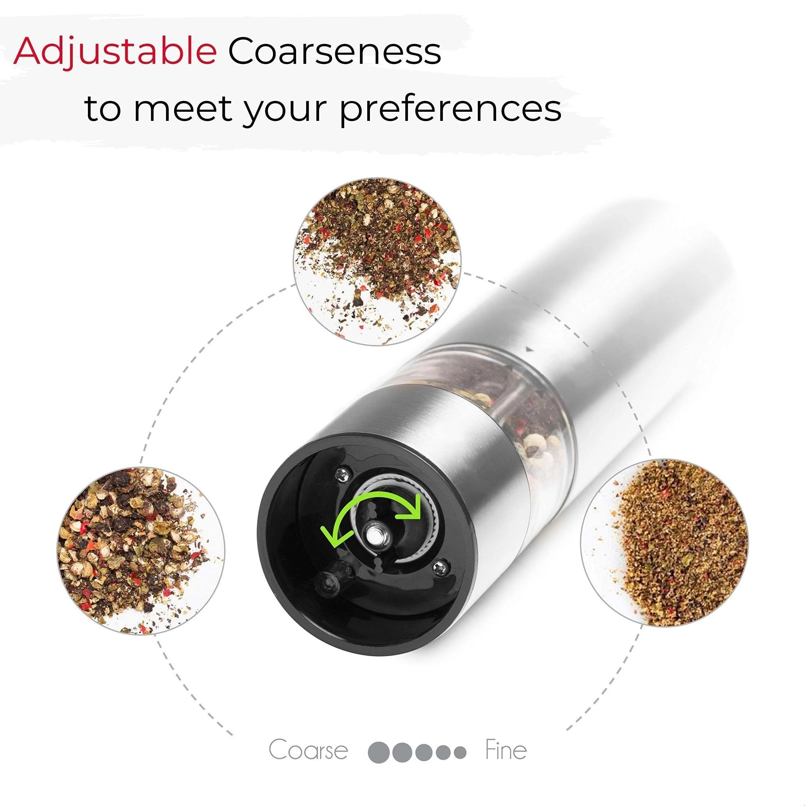 Electric Salt Pepper Grinder Set One Handed Operation Stainless Steel Spice Mill With Light Automatic Pepper Grinde for Kitchen 