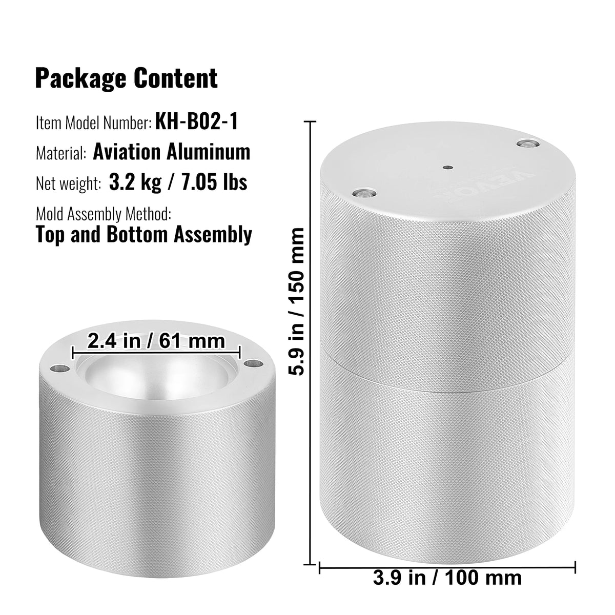 60 mm Aluminium-Eisballpressen mit Ablage und Zange