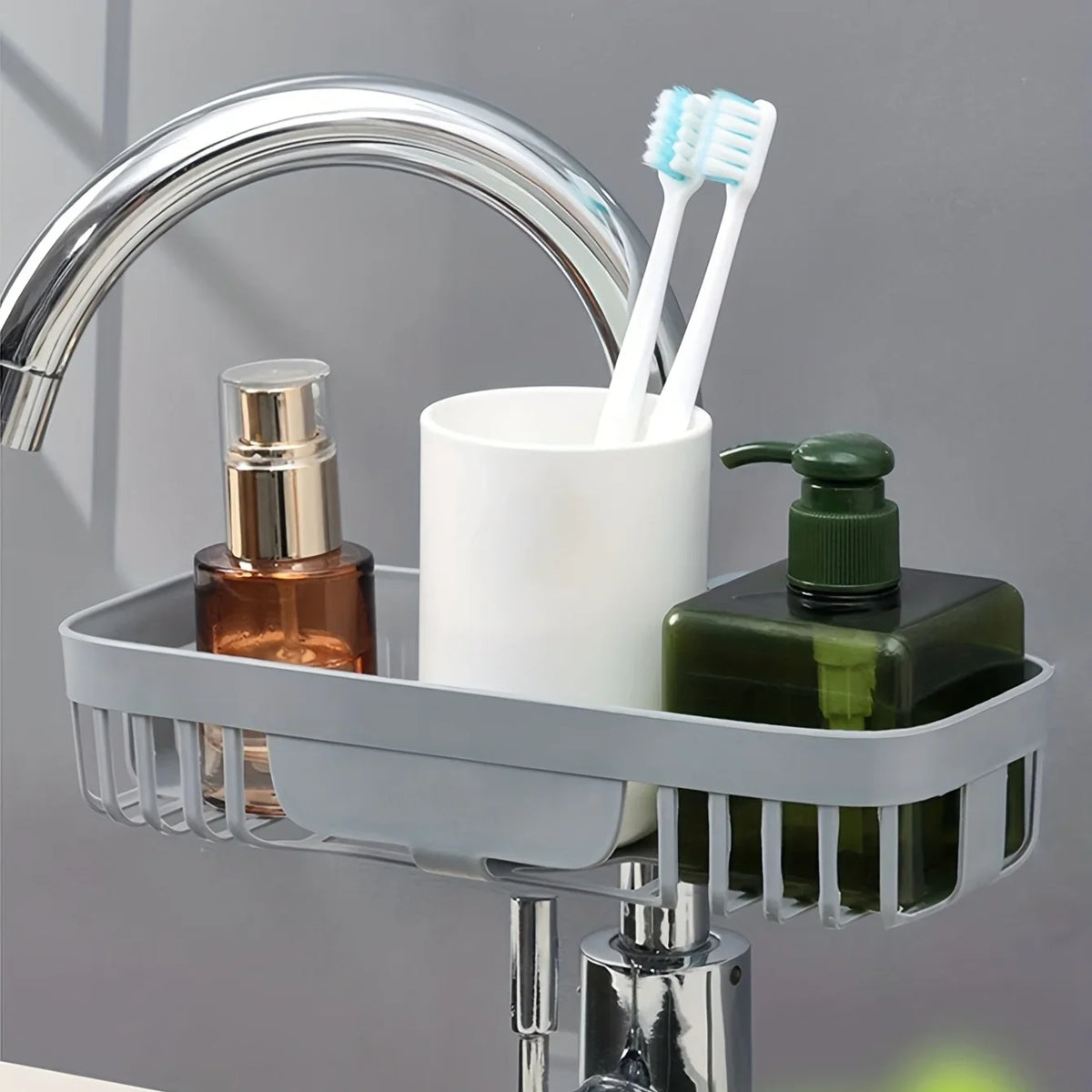 Clamp-On Tap Sponge Rack, Grey