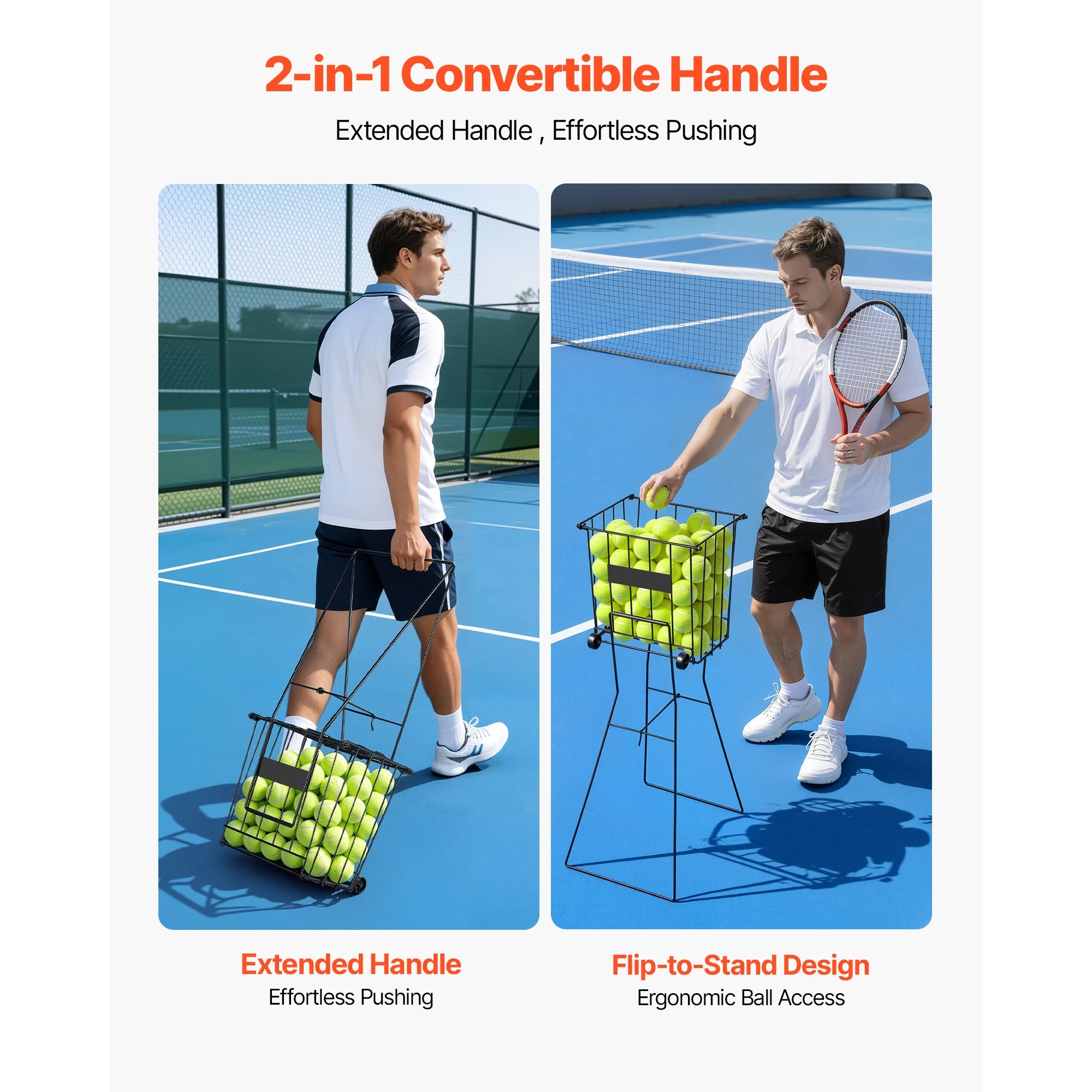SucceBuy 75 teniszlabda-hordó, 272 tenniszlabda-gyűjtő, Pickleball kosárkocsi kerekekkel, hordozható Pickleball kísérő edzéshez, szállítási tárolásra