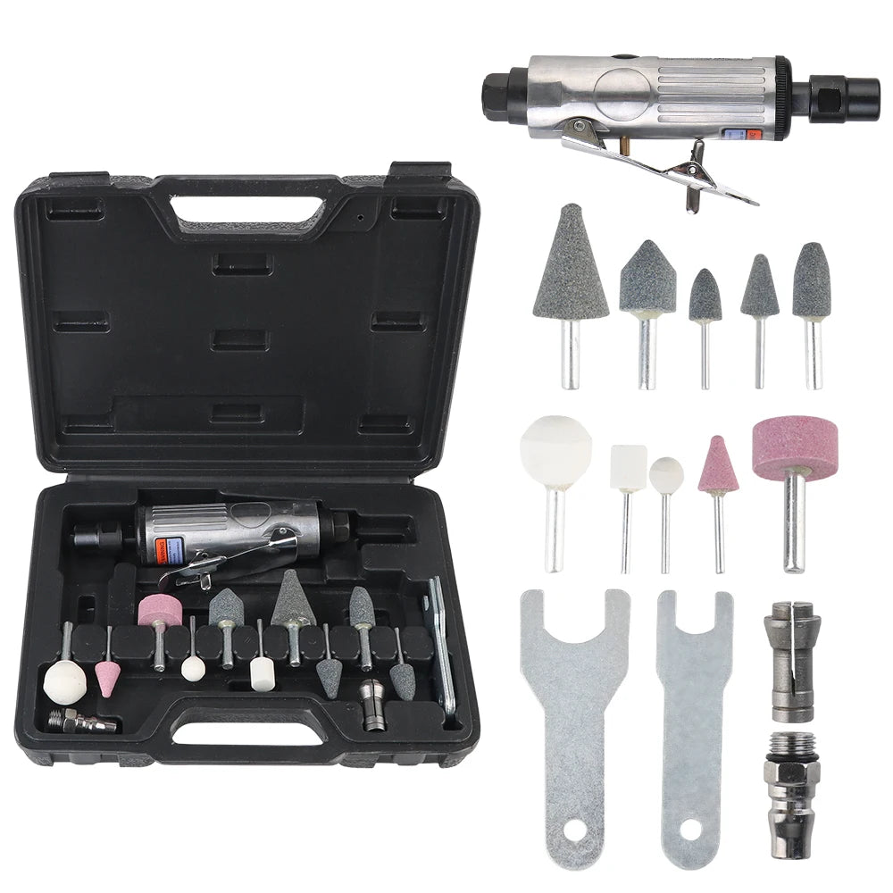 Schleif-Poliermaschine Kit Luftschleifer Meißel Werkzeug 1/4" 1/8" 16 Stück Pneumatischer Fein-Schleifer Luft Feindrehschleifer