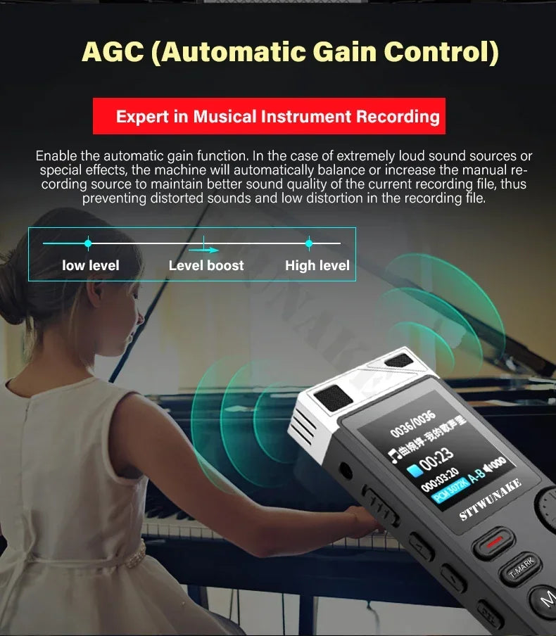 Voice Activation Recorder Dual-Core Ai Noise-Reducing Digital Recording Device STTWUNAKE 
