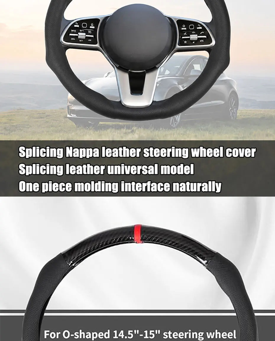 SEAMETAL Car Steering Wheel Cover Nappa Leather Snap-On Clip Installation With Return Mark Non-slip Steering Wheel Protector