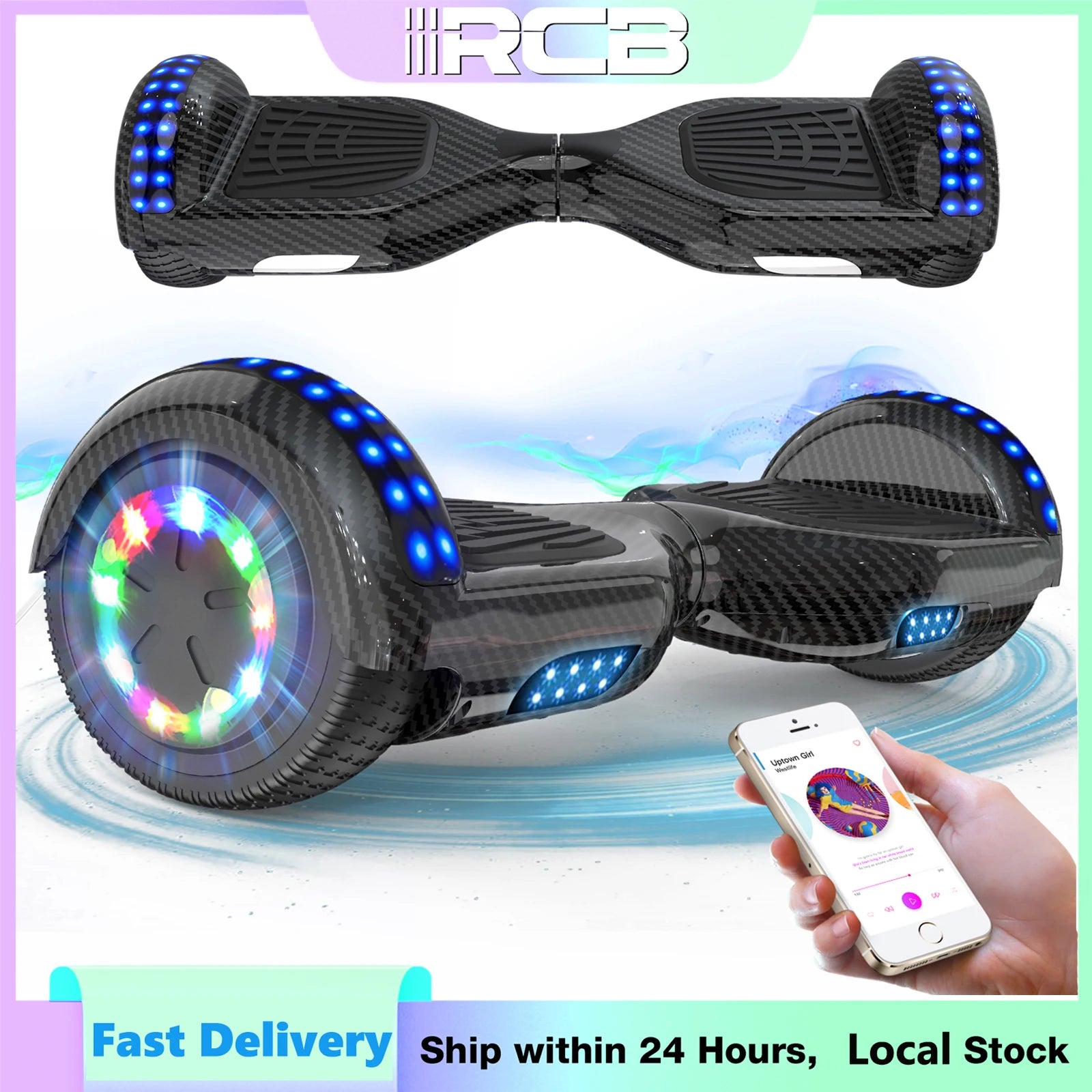 RCB Hoverboard s Bluetooth reproduktorem a LED světly