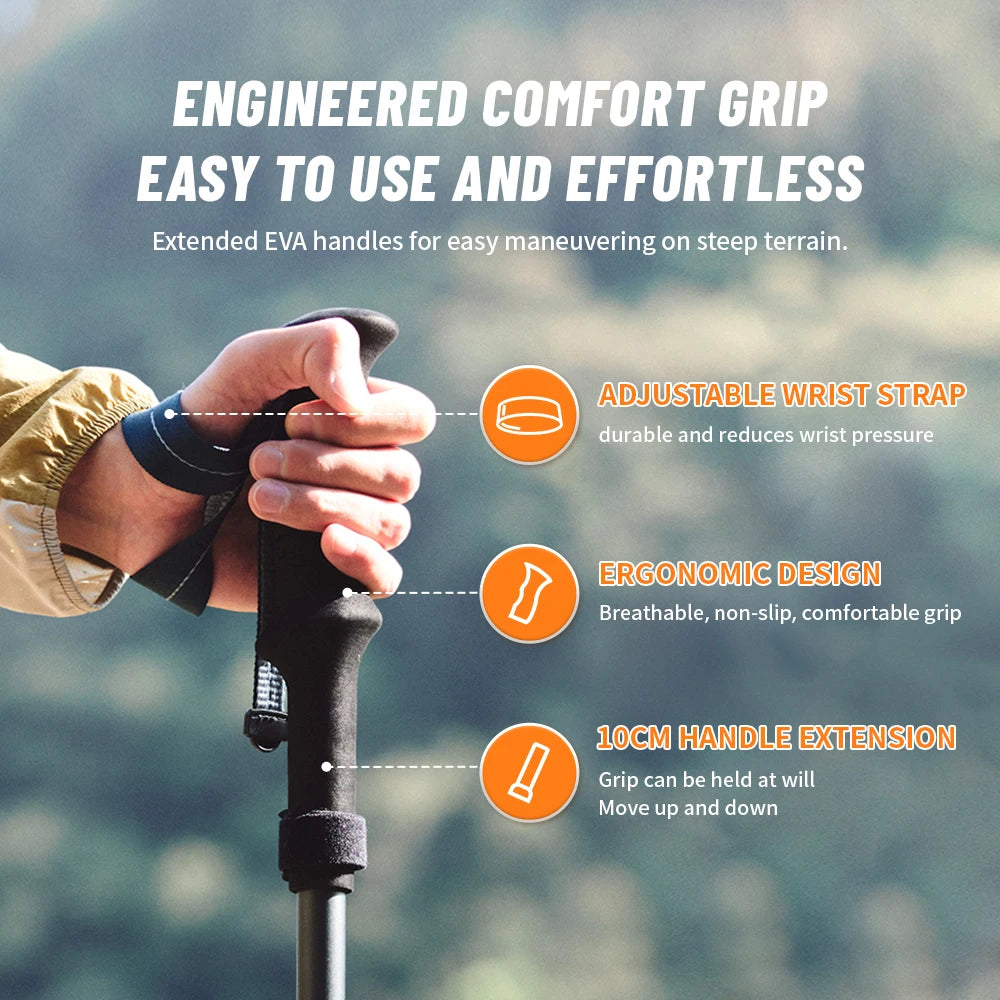Carbon Fiber Trekking Poles Adjustable 103–135cm Ultralight Hiking Sticks