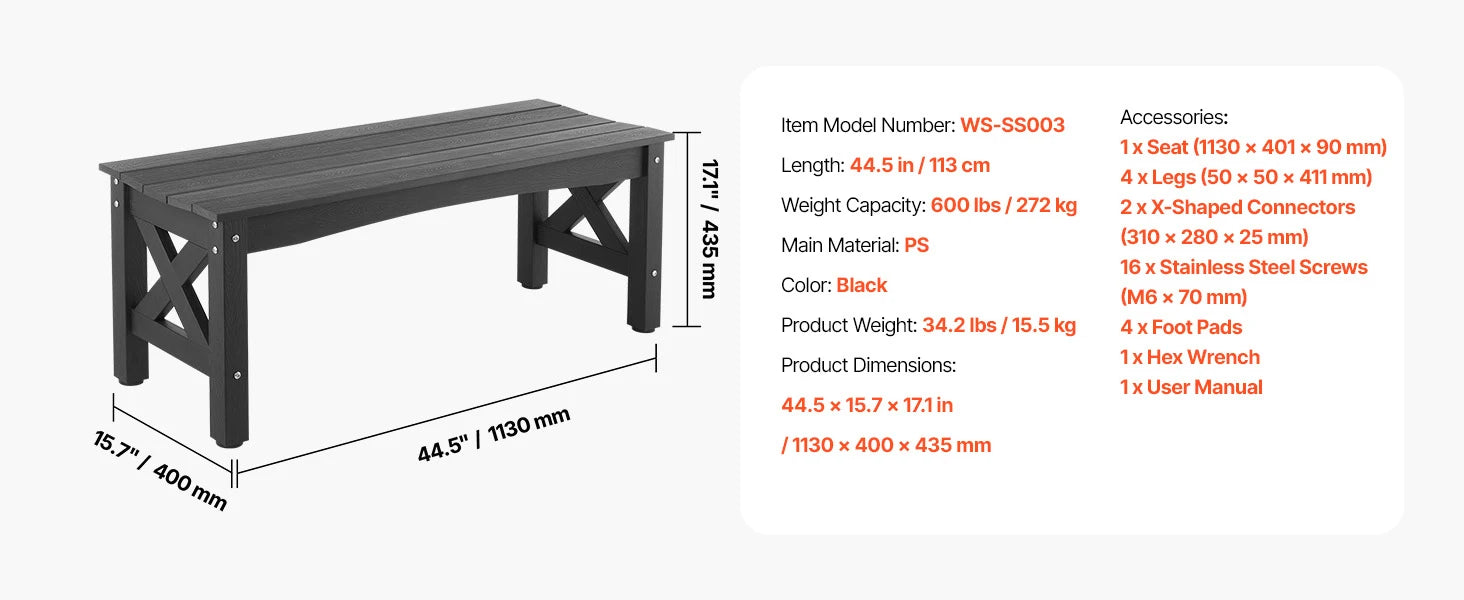 Εξωτερικός Κήπος Πάγκος με Πλάτη, Φορτίο 480 lb, Καθίσματα Βεράντας
