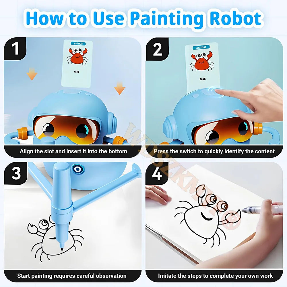 Interactive Drawing Robot for Kids with 100 Cards and Pens