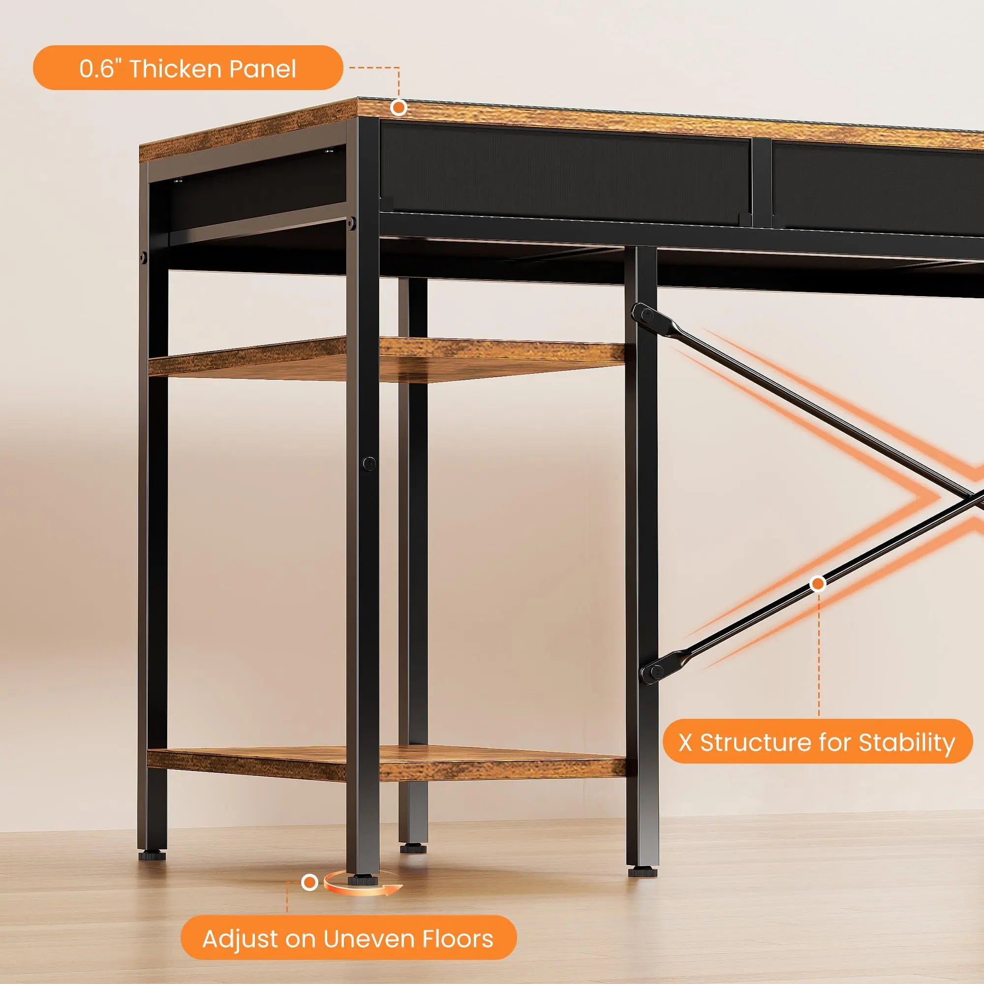 55 Inch Computer Desk with 6 Drawers and Storage Shelves